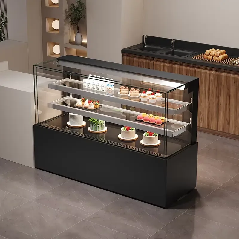 2026 Air-cooled Panoramic Stainless Steel Double-Temperature Cake Display Cabinet Automatic Defrost 2-Door Refrigerated