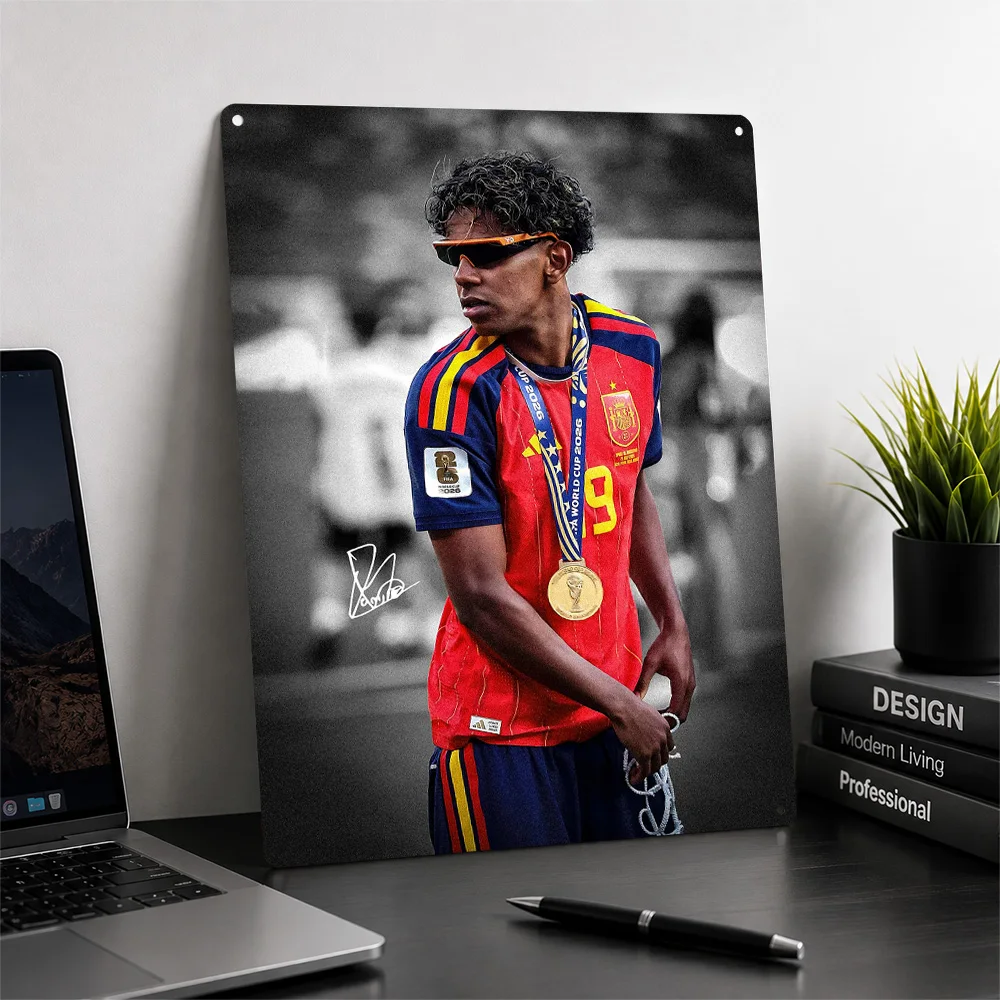 Lamine Yamal Champion Portrait Poster Retro 3D Printed Metal Signs Customized Wall Hanging Gift for Bedroom Decoration Room Art
