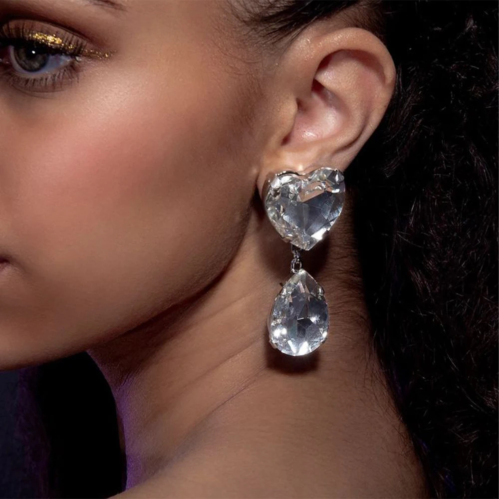 

Stonefans Simple Heart Dangle Earrings Teardrop Bridal Wedding Gift Elegant Pendant Handmade Crystal Piercing Jewelry Aesthetic
