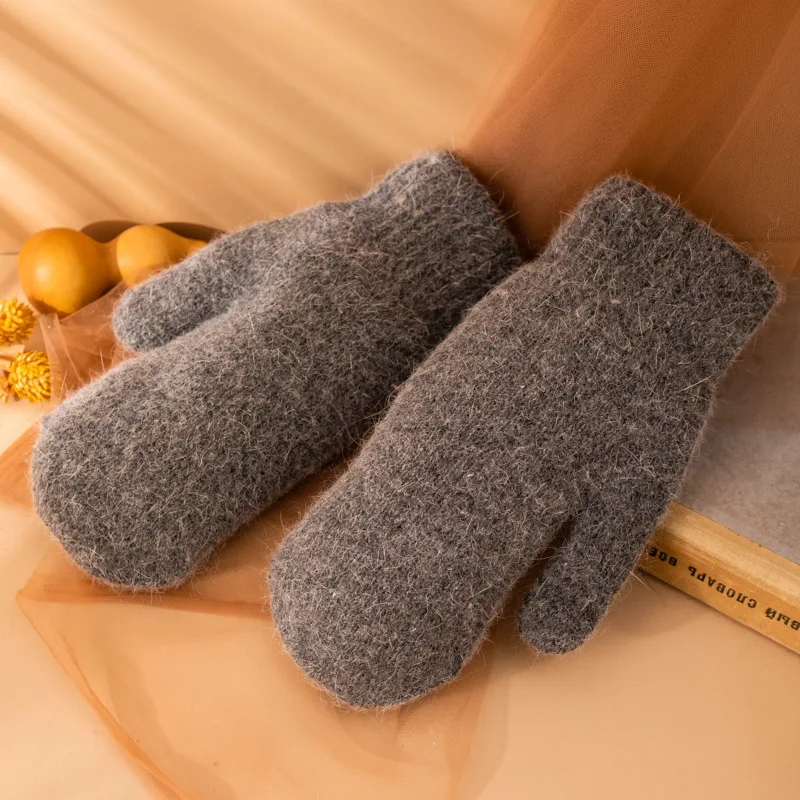 جديد إمرأة شتاء الدفء زائد الكشمير رشاقته الصلبة مرونة لينة أصابع كاملة الصوف الحياكة القفازات قفازات لطيف جميل