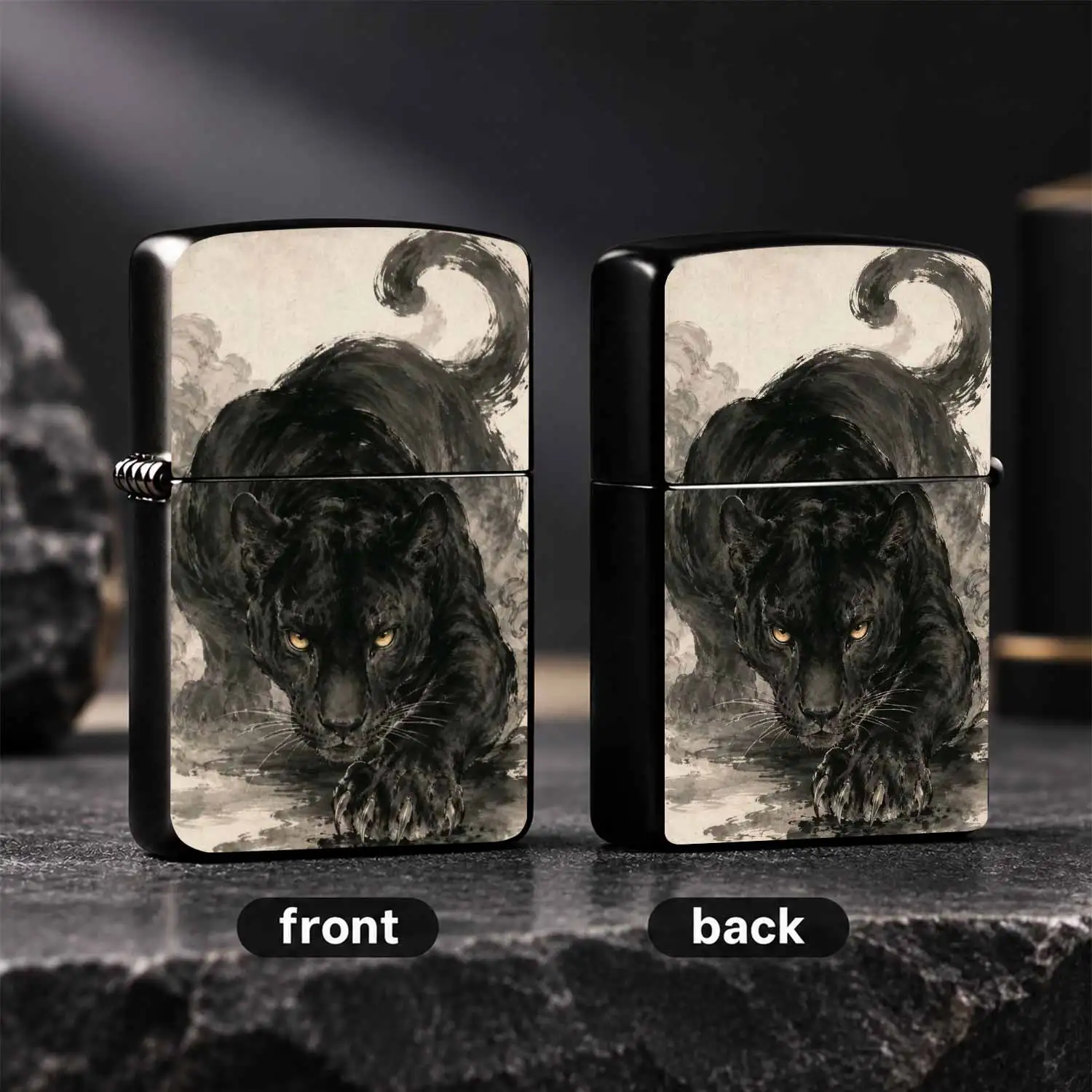 Eastern Style Ink Wash Black Panther Pattern Art Lighter Exquisite Aesthetic Decor For Daily Carry Outdoor Gathering Casual Versatile Stylish Practical Item Suitable For All Scenarios Show Your Unique Tastes A Humorous And Interesting Light