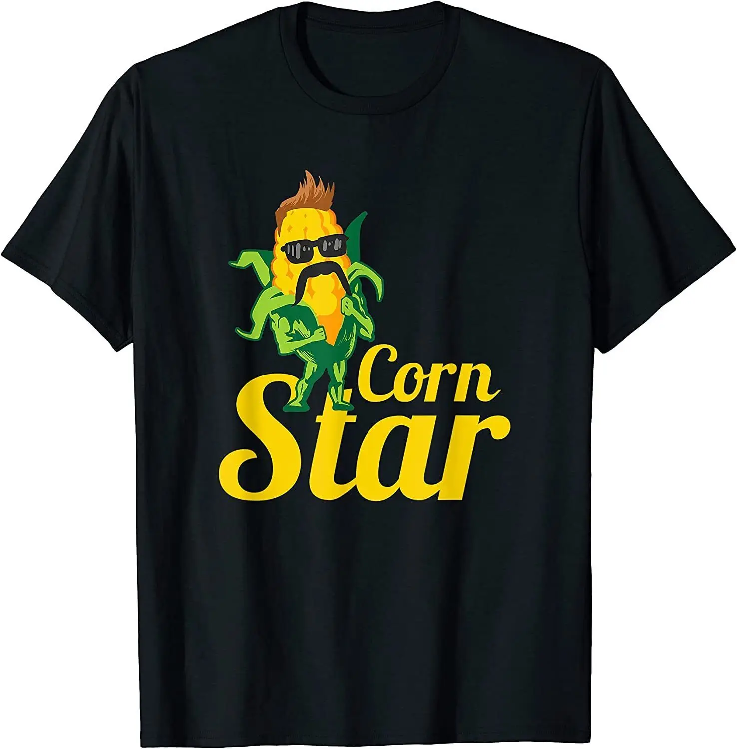 Funny Corn Star Sunglasses Mustache Maize T-Shirt