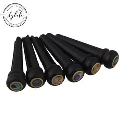 6 Acoustic Guitar Ebony Bridge Pins With Abalone Dot and Brass Circle skirt