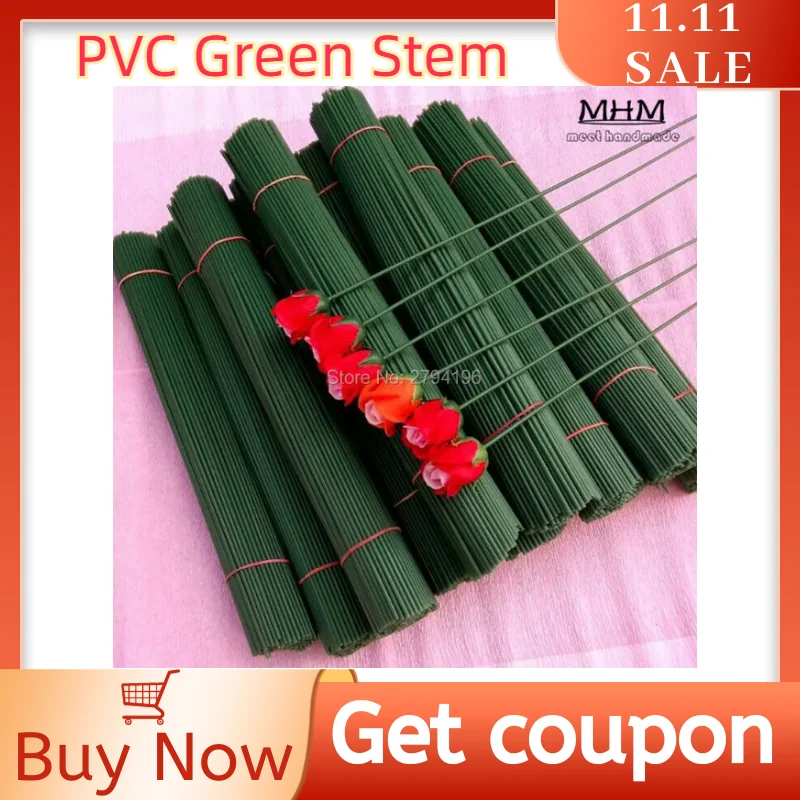 

20/50/100pcs 2# 2mm Material 40cm Length PVC Green Pachets with Wire Artificial Flower Stem for Girls Gift Home Party Supplies