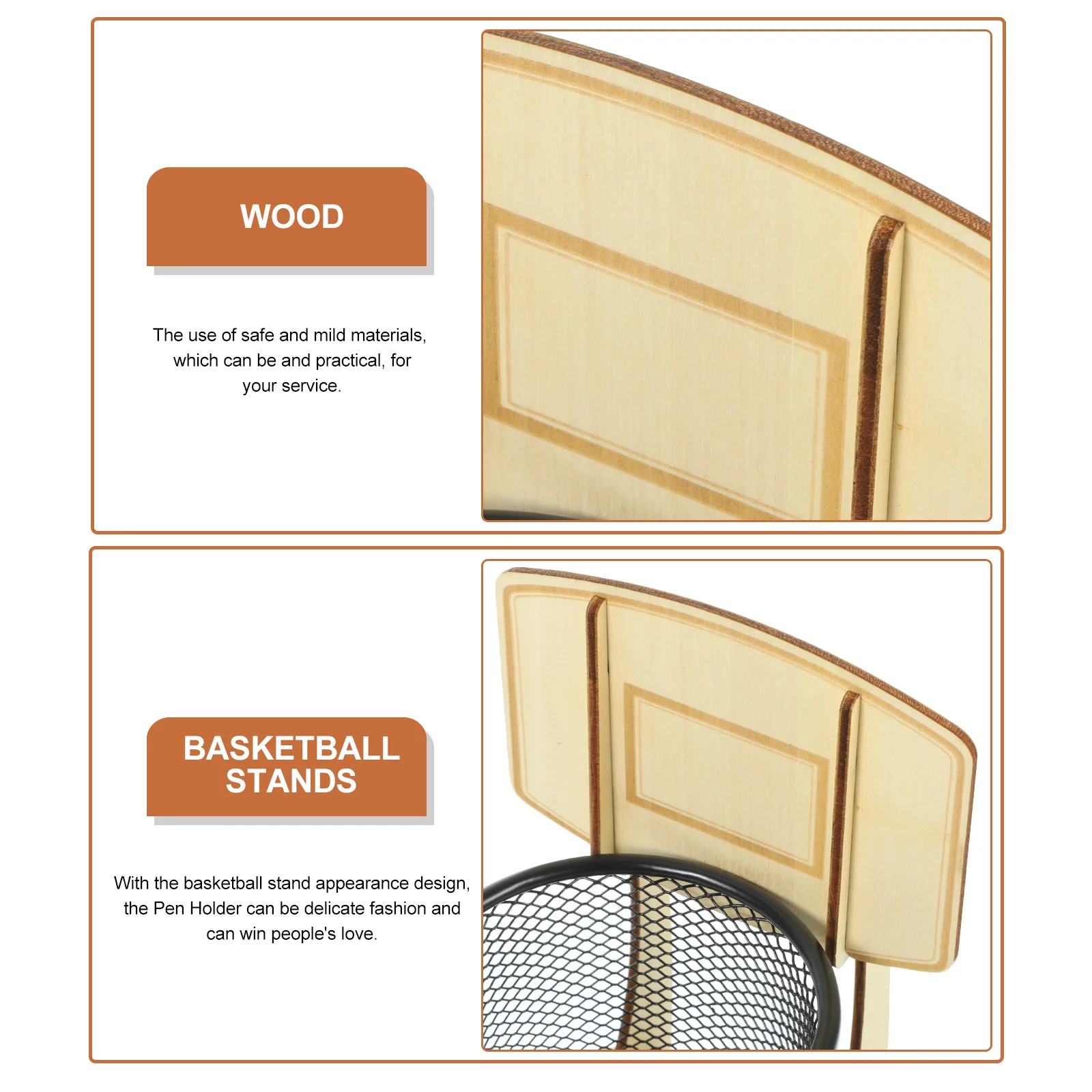 

Wooden Basketball Stand Pen Holder Large Capacity Multi-Function Desk Organizer for Office Student Home Wooden Pencil Holder