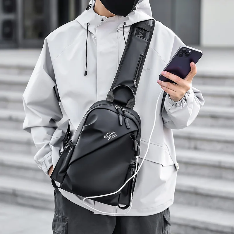 

PU leather film waterproof men's chest bag, large-capacity commuting single-shoulder bag, large-capacity travel crossbody bag