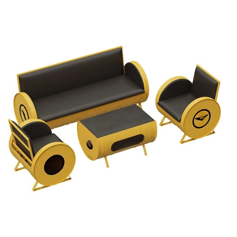 

Industrial style milk tea shop card seat wrought iron creative oil drum table and chair bar coffee table box restaurant sofa