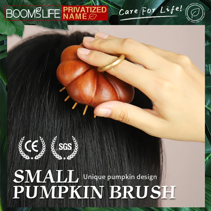 Pumpkin Design Detangling Hairbrush Sandalwood Mini Hair Brush Women Portable Pocket  Head Scalp Massage Brush Wide Tooth Comb