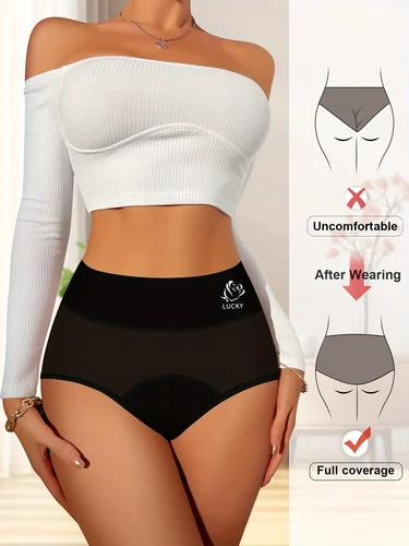 Imagen 2 del producto 4 calzoncillos elásticos transpirables sólidos, bragas íntimas simples antifugas, lencería y ropa interior para mujer