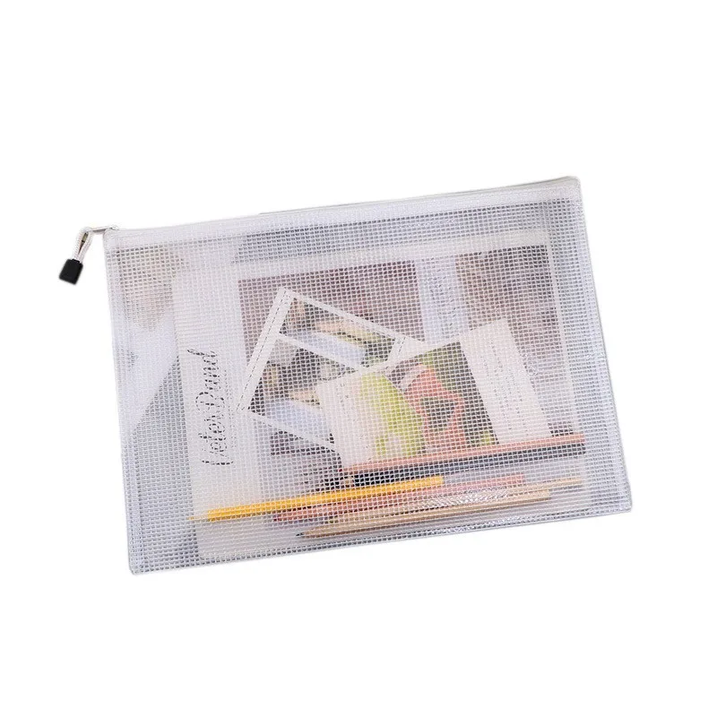 2pcs A4 Size Document Folder File Zipper Bags Plastic Wallets Mesh Document Bags Zipper Bag Wallet