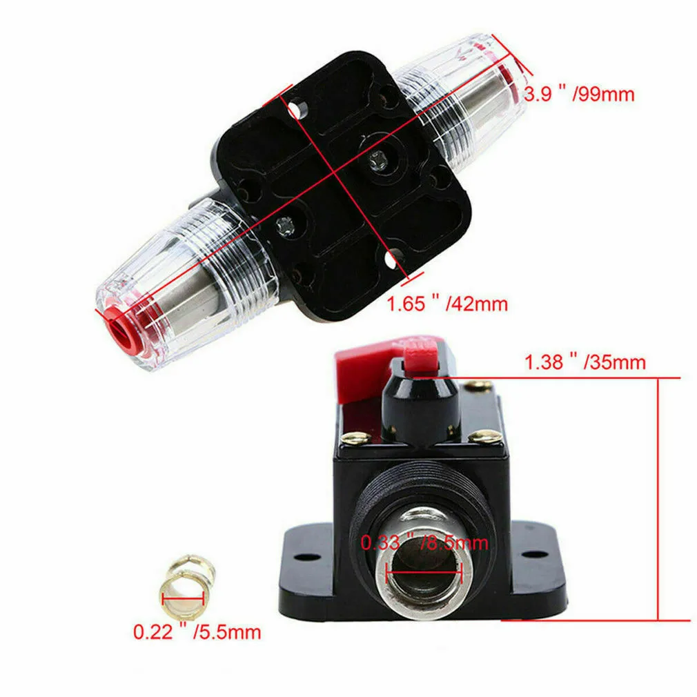 12V 24V DC Car Audio Solar Energy Inline Circuit Breaker Fuse Holder with Unique Button for reset and Self Test Function
