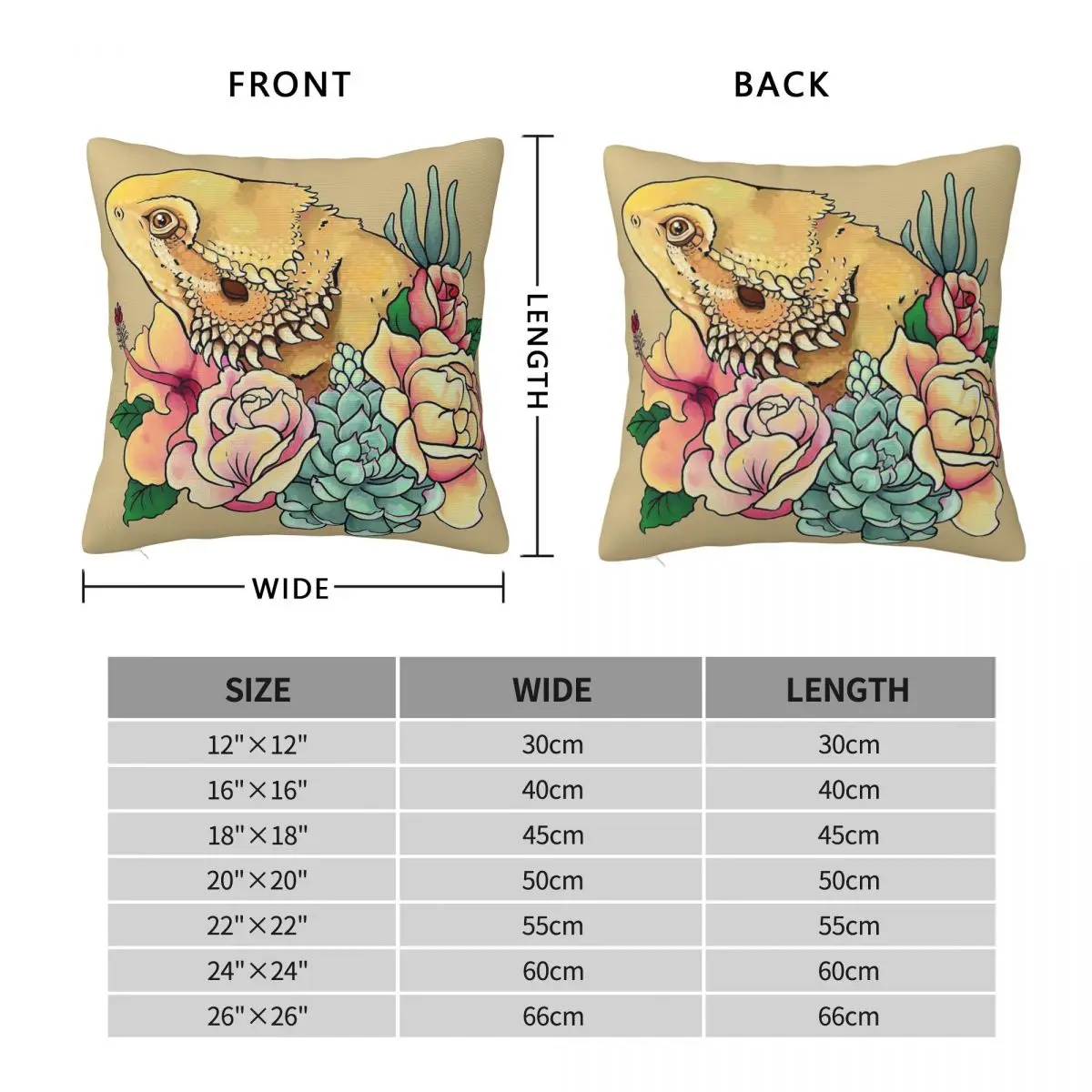 Pastel Bearded Dragon Square Pillowcase Polyester Linen Velvet Creative Zip Decorative Pillow Case Bed Cushion Case 18