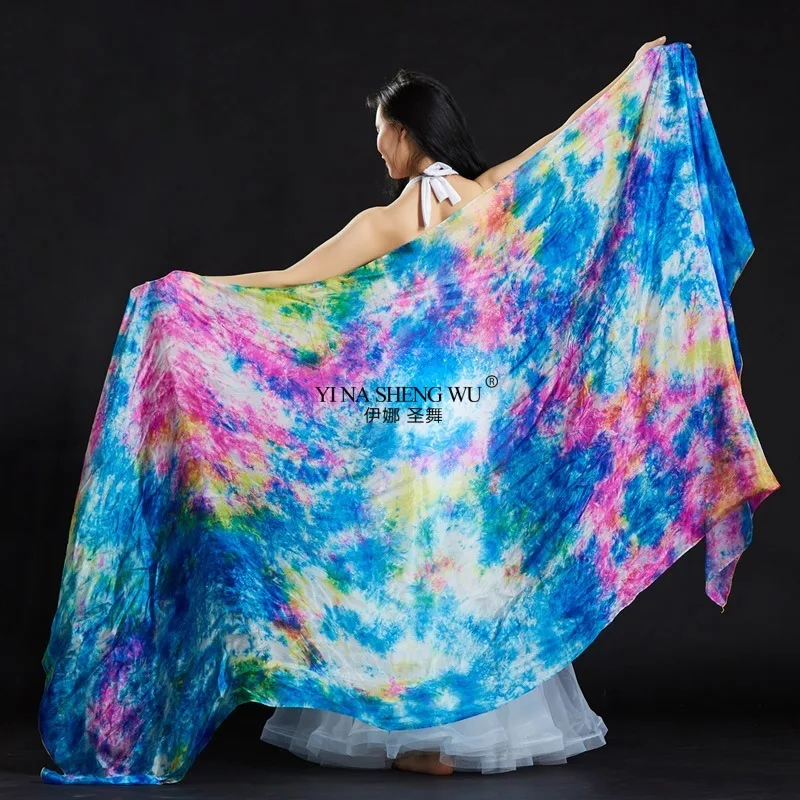 

Новый шарф для танца живота, шелковая вуаль с принтом тай-дай, вуаль для танца живота, шали, женский легкий шарф, шаль, градиентная вуаль для выступлений