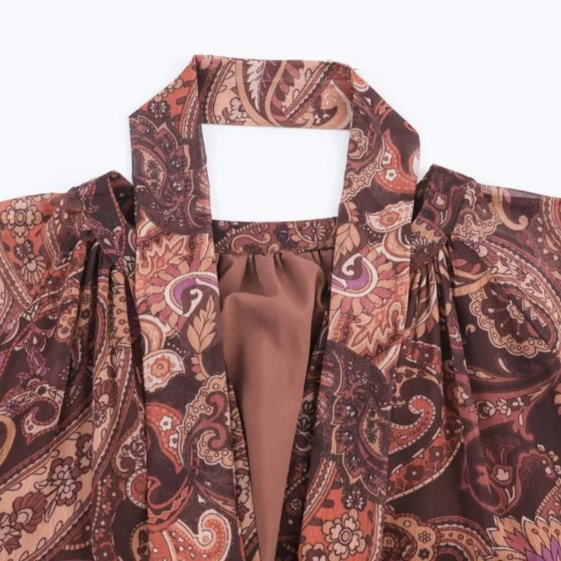 Vestidos Vintage florales con cuello Halter para mujer, vestido largo holgado con cuello en V y lazo frontal, vestidos largos bohemios elegantes para vacaciones en la playa