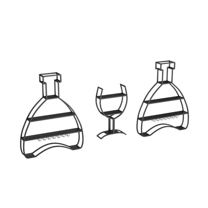 

#@Bar counter wine cabinet wall-mounted restaurant storage rack iron art display cup holder wine rack customization