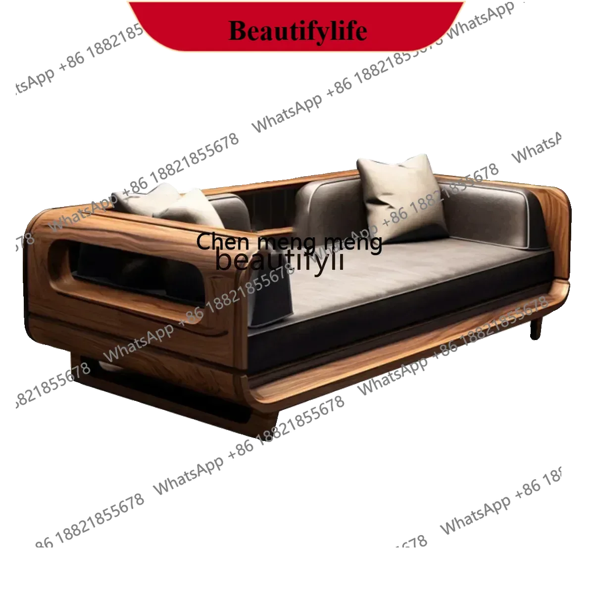 z183 New Chinese Zen solid wood sofa bed living room, North American black walnut, chaise longue arhat bed  HYH