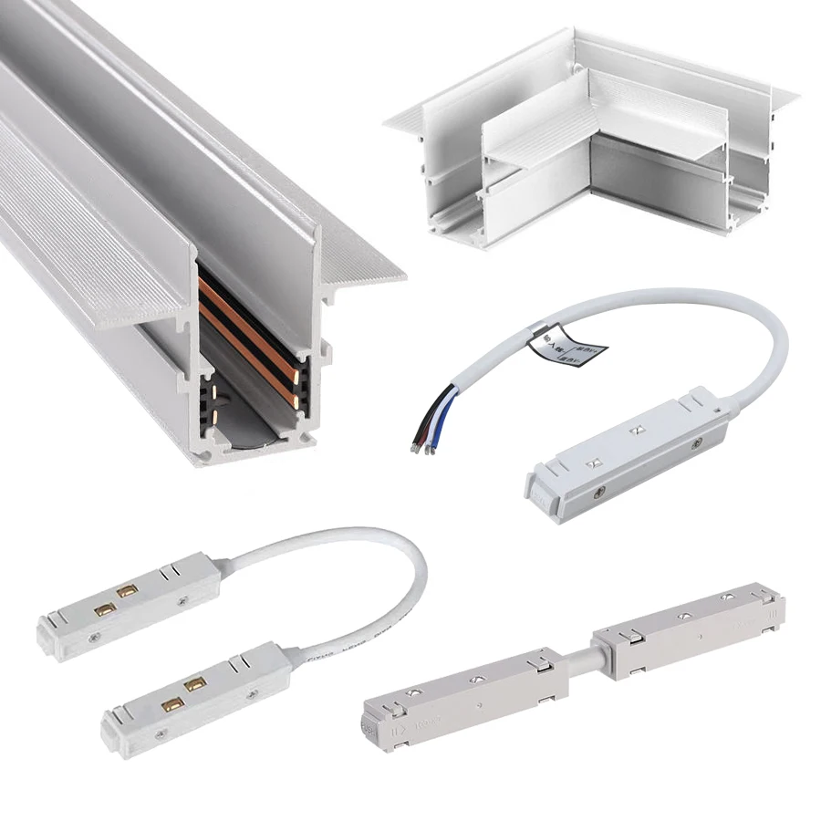 

White Magnetic Track Lighting System Accessories Recessed Surface Mounted Magnet Rail Kit Connector 48V Transformer Power Supply