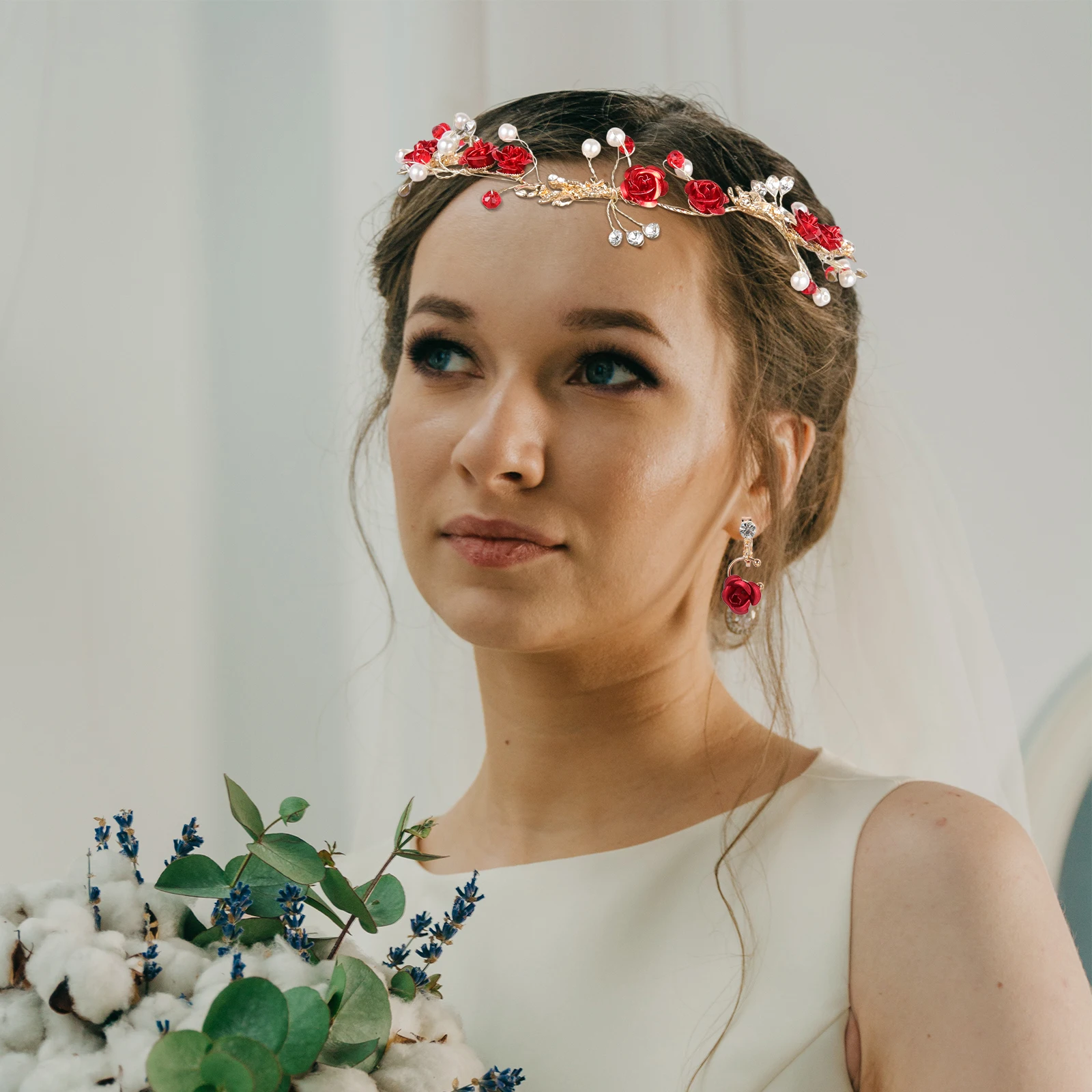 

Floral Bridal Bride Earrings Headb Wedding Party Woman Headb Earring Banquet Accessories Hair Bridal Flower Earrings Tool