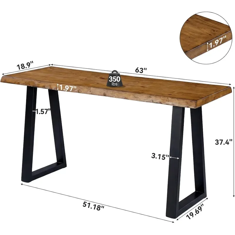 63 Solid Wood Bar Table Commercial Grade Counter Height Table with Metal Legs Heavy Duty Long Pub Table for Restaurant Bar
