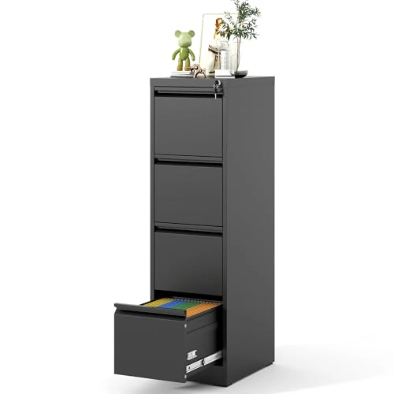 File Cabinet 4 Drawer with Lock, Vertical Filing Cabinets for Home Office, Metal Steel Storage Cabinet for Letter/Legal