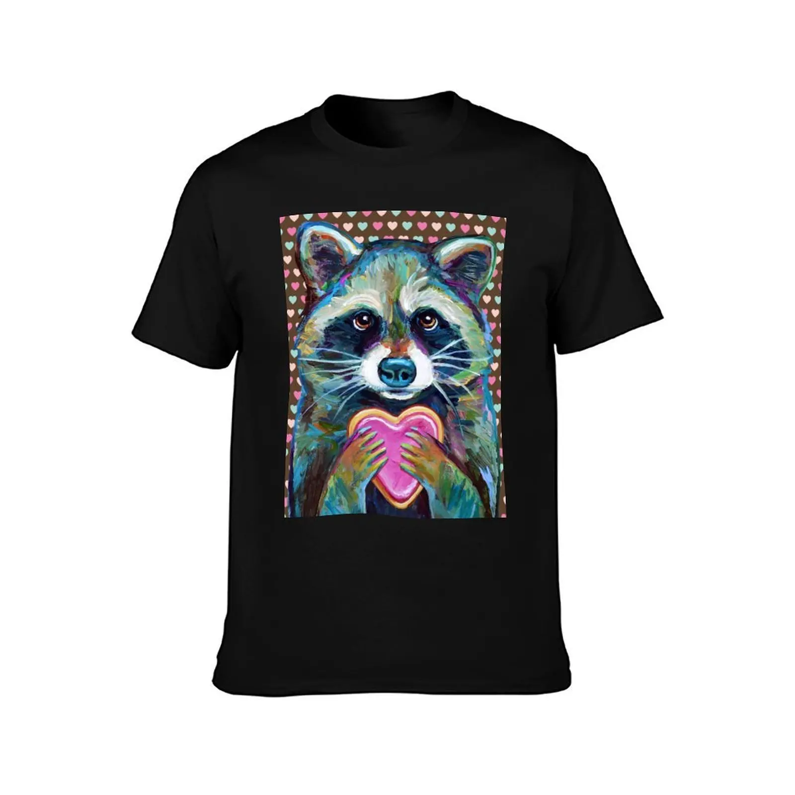 VALENTINE'S DAY CUTE RACCOON by Robert Phelps T-Shirt, Summer Casual Cotton Tee, Oversized Streetwear Tops, Unisex Men Women
