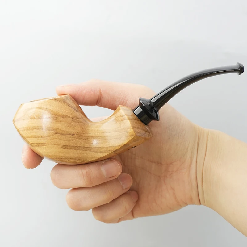 OLD FOX Olive Wood Tobacco Pipe Big Apple Series Pipe Acrylic Curved Handle With Smoke Chamber to Assist Smoking with clean part