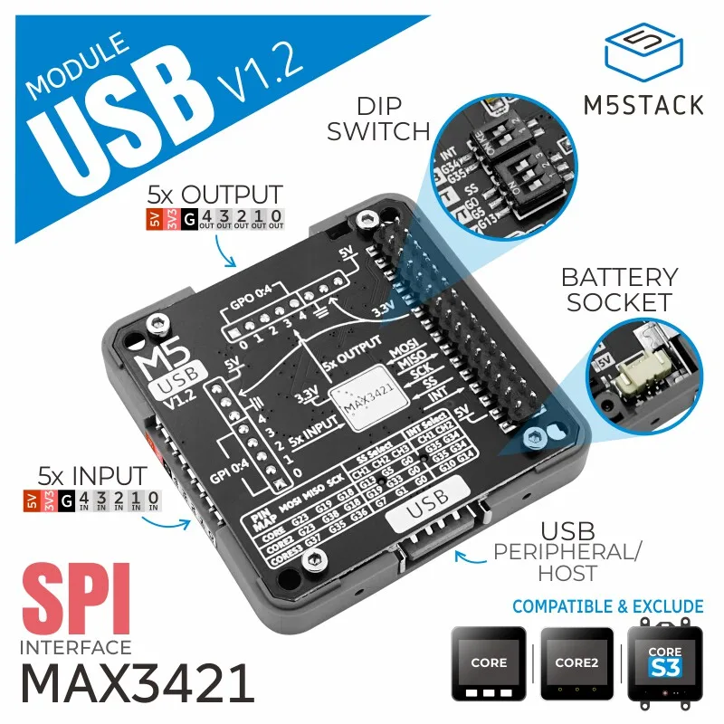 Official M5Stack USB Driver Module V1.2 Integrated MAX3421E Chip SPI Communication USB Interface