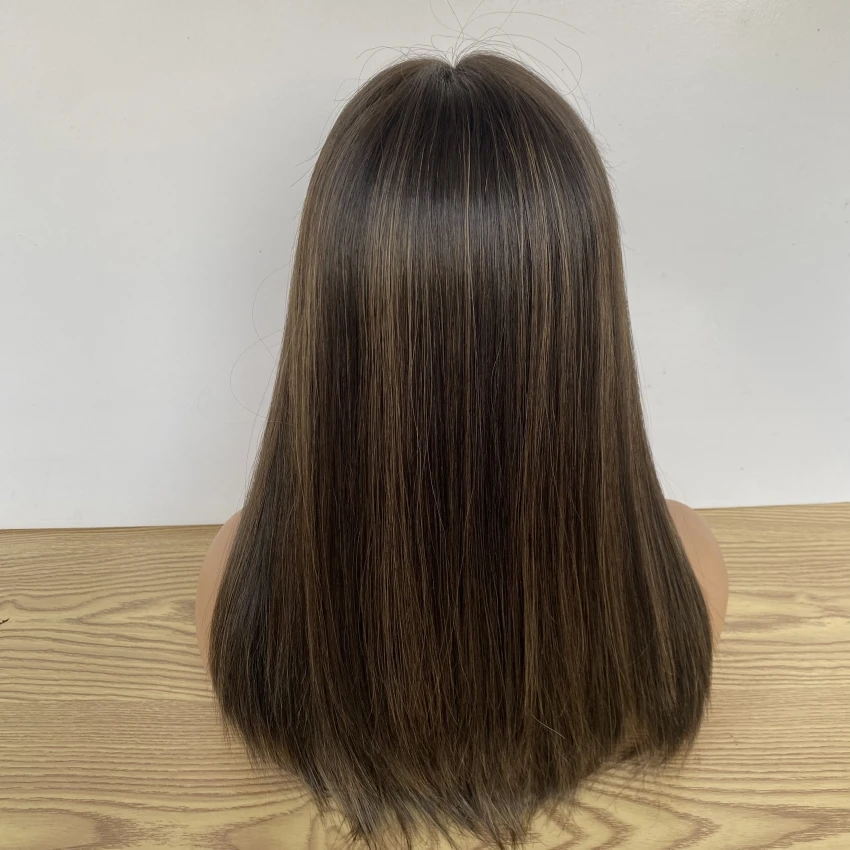 شعر بشري لعذراء حقيقي عالي الدقة بدانتيل أمامي لتخفيف الشعر، شعر مستعار يهودي بني داكن اللون مع تسليط الضوء على الكثافة الكاملة #3