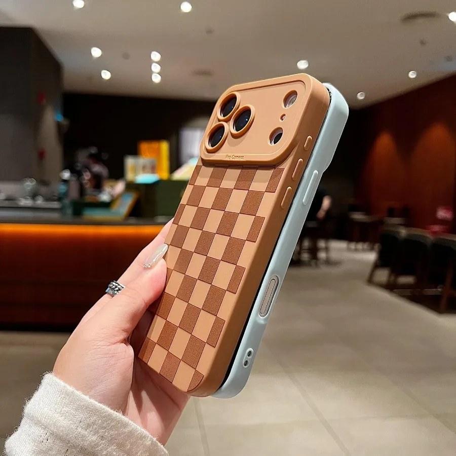تصميم لطيف بنمط مربعات للفتيات والنساء، جراب واقٍ مقاوم للصدمات من السيليكون الناعم متوافق مع هاتف iPhone 17 Pro Green Colo #5