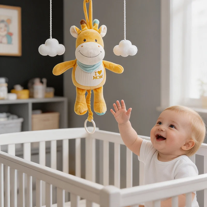 Cartoon Nordic Wind Soothing Music Pull String Rattle Plush Doll Giraffe Lion Bear Mermaid Sky Cloud Star Moon Plush Toy Gift