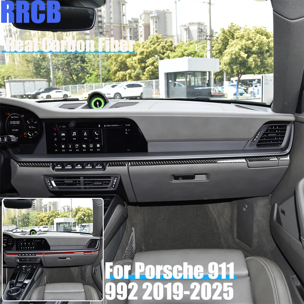 

Real Carbon Fiber Car Accessories Center Console Strip Trim Cover Soft Sticker For Porsche 911 992 2019 2020 2021 2022 2023 2024