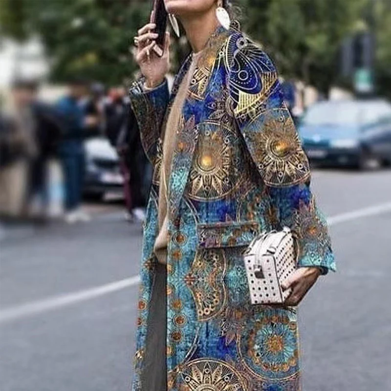 Cárdigan largo con estampado a cuadros para mujer, chaqueta informal de manga larga, holgada, con botones y solapa, a la moda, para otoño e invierno, 2022