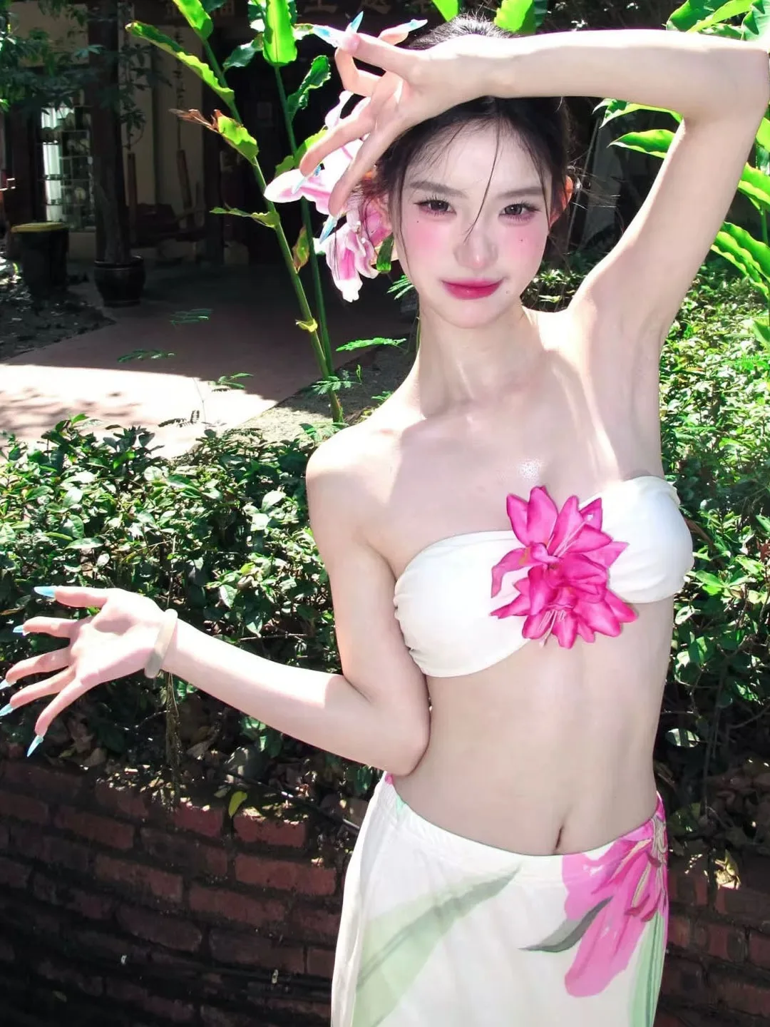 

Clothland Women Sexy Floral Suit Strapless Crop Top Shirt Elastic Waist Long Skirts Beach Holiday Party Two Piece Set TA693