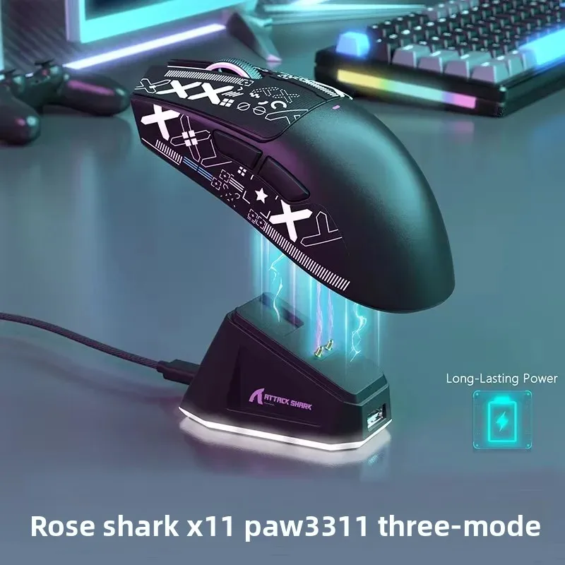 

ATTACK SHARK X11 PAW3311 Tri-Mode Gaming Mouse RGB Magnetic Charging Base Street Art Style Wireless Bluetooth USB-C Mouse
