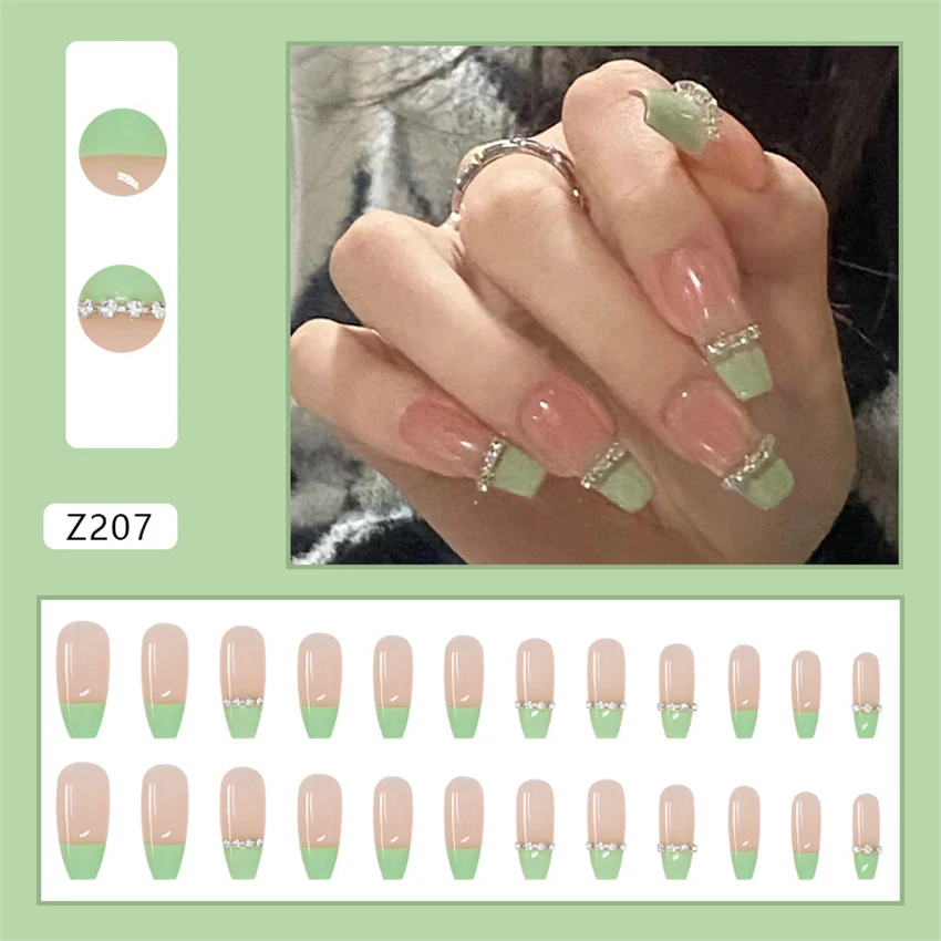 24 ps/set puntas de uñas postizas de Ballet corto, diseños de deseo puro blanco leche, uso de uñas postizas, colorete, perlas, modelos de taladro, prensa en las uñas