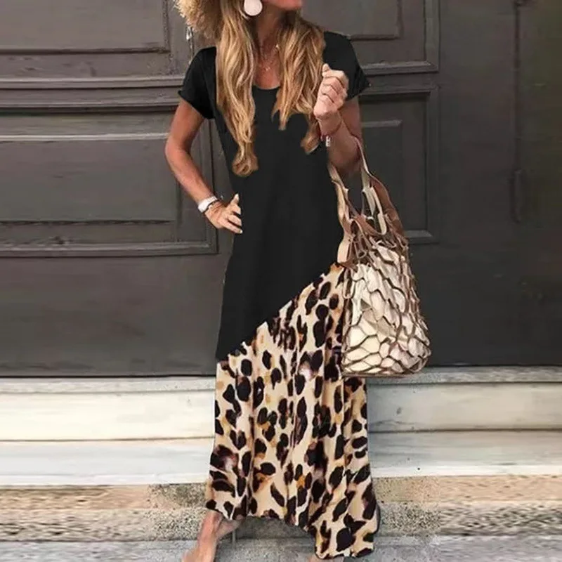 Nowa strona Vintage Leopard Robe 2022 jesień Casual długi rękaw Maxi długi Vestidos sukienka moda ponadgabarytowych kobiet długa sukienka koszulowa