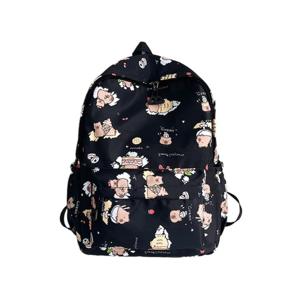 Nylon Capybara Backpack Lightweight Multi Functional Cartoon Animal Daypack Adjustable Straps Wide Straps