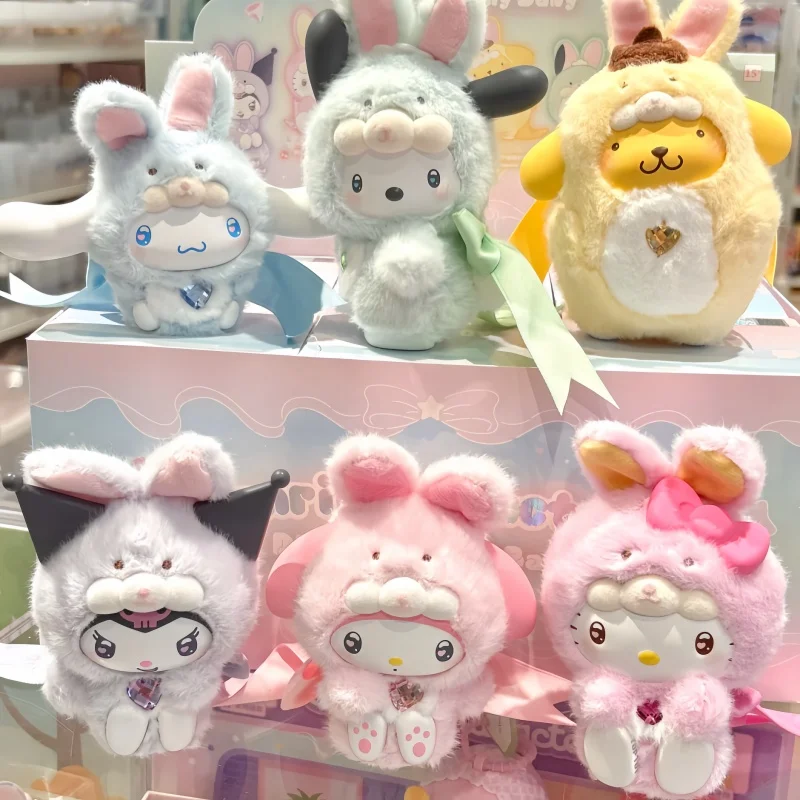 Oryginalne postacie Sanrio Diamond Bunny Baby Series Blind Box Vinyl Plush Pendant Trendy Toy Desktop Ornament Toy Kids Gift