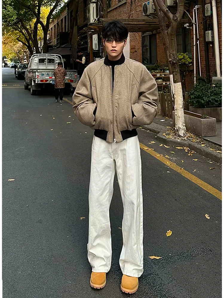 

Мужские джинсы ISTURE белого цвета с начесом, прямого кроя, больших размеров, в американском стиле High Street, для весны, лета, осени и зимы