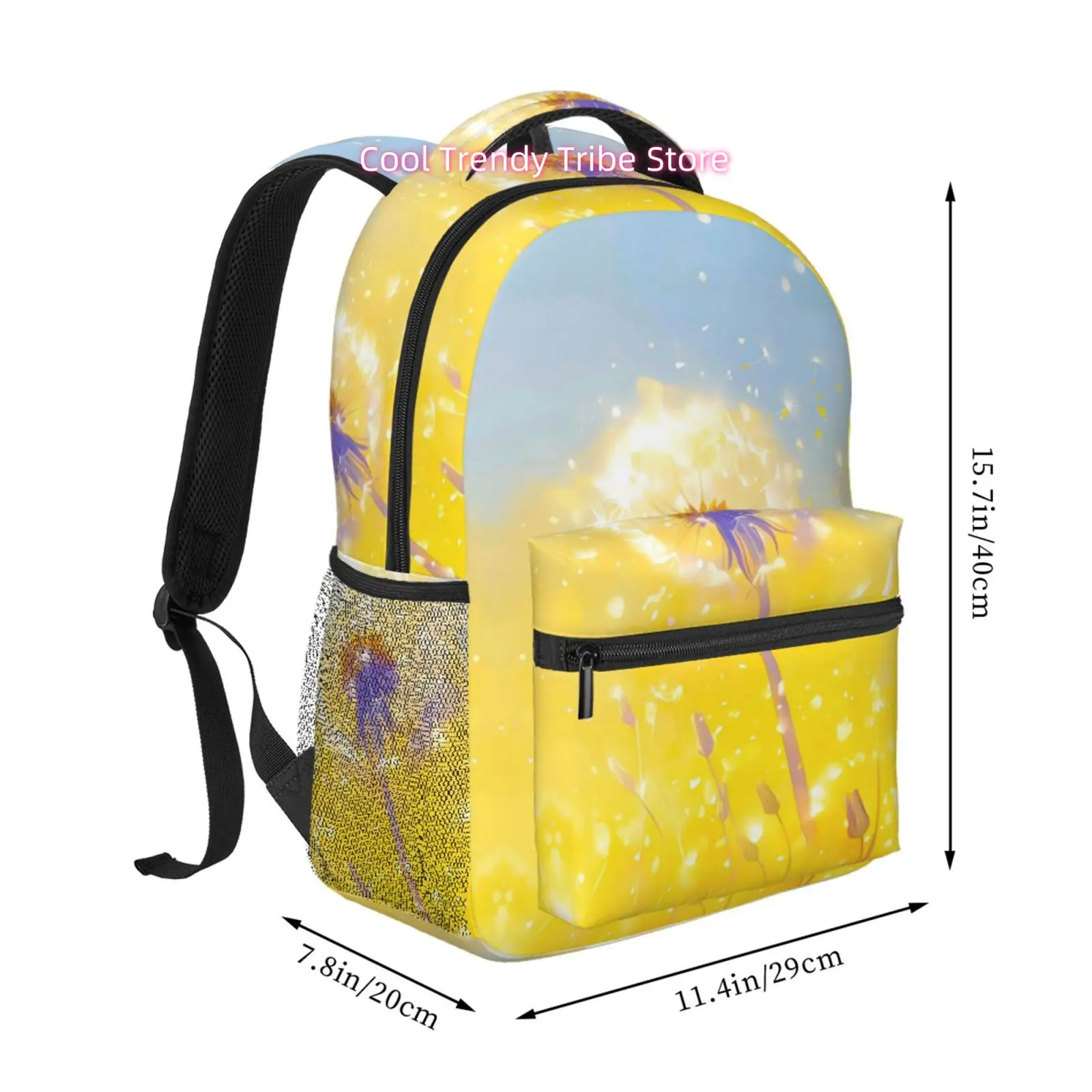 Bright Yellow Dandelion Print Backpack, Oxford Cloth, for Short Trips And Travel