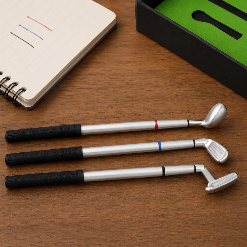 conjunto-de-7-canetas-para-golfistas-com-escrita-suave-design-miniatura-simulado-base-de-putting-green-e-ponta-leve