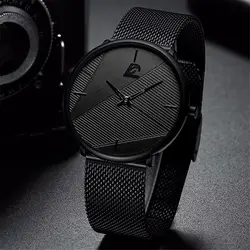 Watches Mens 2023 Minimalist Mens Fashion Ultra Thin Watch Simple Men Business Black Mesh Belt Quartz Wristwatch Reloj Hombre