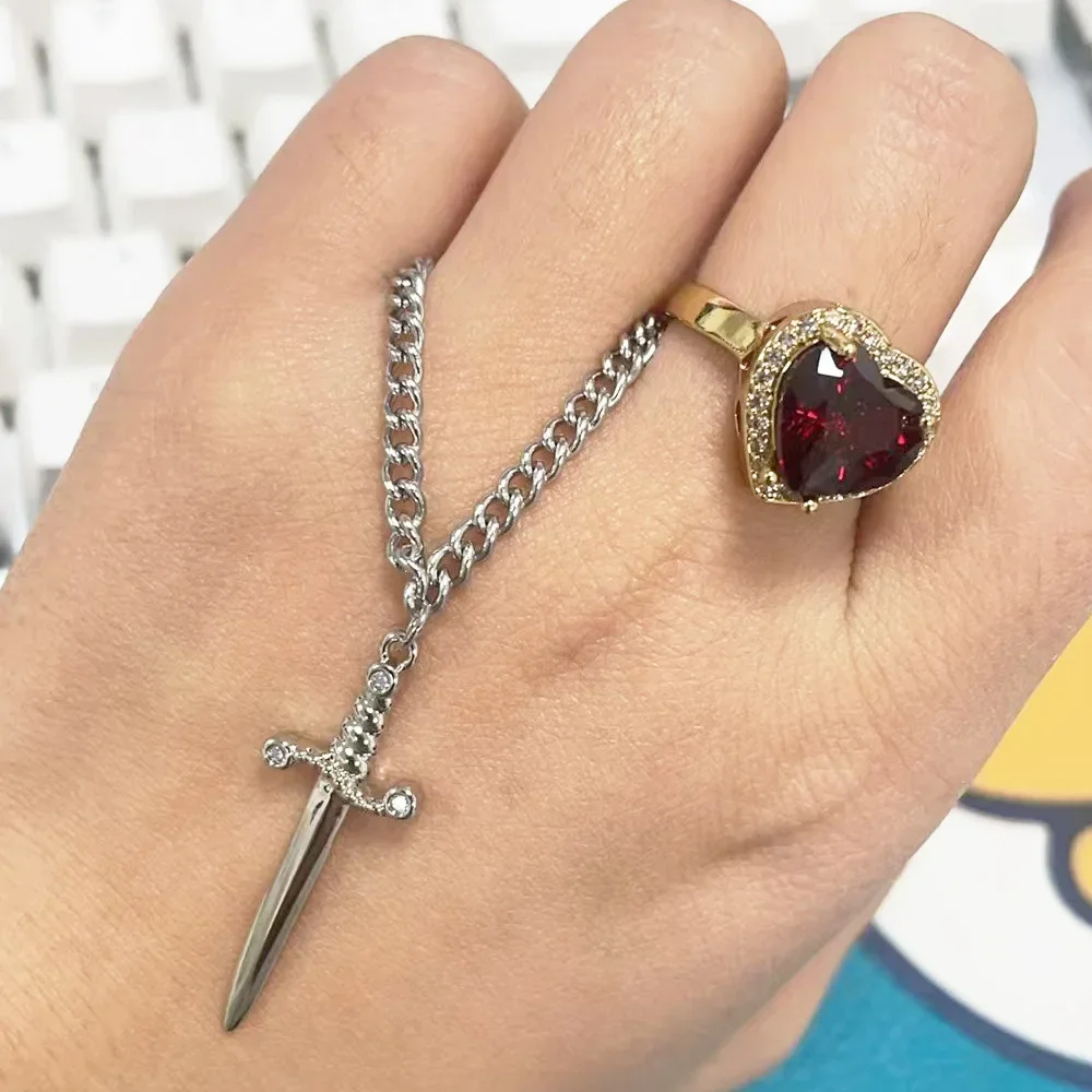 Parure de Bijoux pour Couple Collier Cœur et Épée RUIYI 5