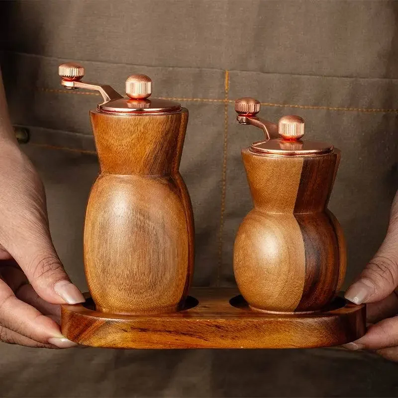

Hand Cranked Pepper Grinder Set Wooden Manual Salt Pepper Mills Seasoning Box with Adjustable Ceramic Core Kitchen Grinding Tool
