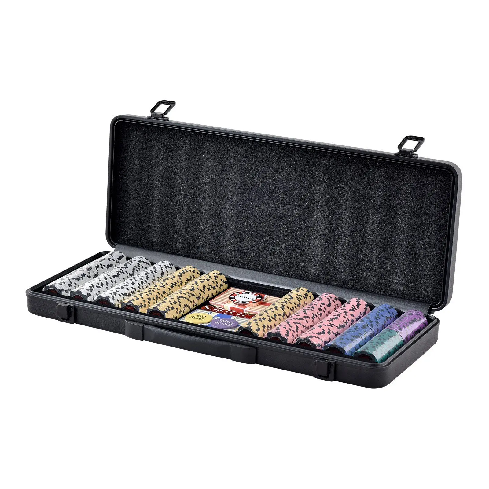 

500pc Premium Clay Poker Set w/Waterproof Cards - 14g Vegas Chips, ABS Case, Dealer Button & Dice for 9-10 Players