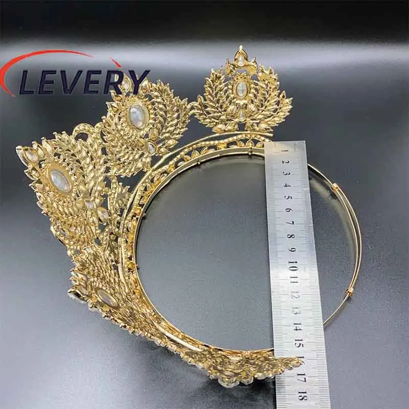 Levery 2024 New Bride Crown Big  Beauty Pageant Crown for Queens Baroque  Gold Plate Crown