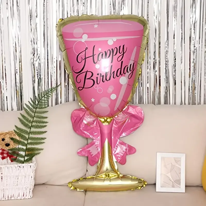2Pcs （39Inch）Happy Birthday Champagne Bottle and Glass Large Decorative Balloon, Room Decoration, Scene Decoration