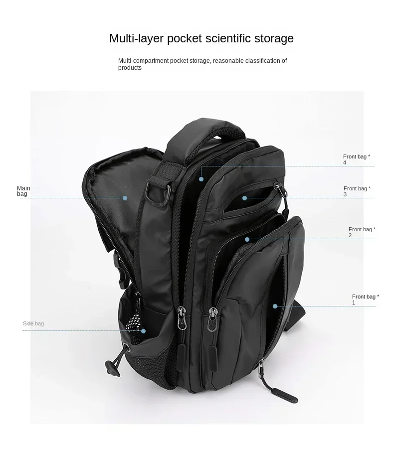 Bolso cruzado de moda para hombre, mochila multidireccional de un hombro, bolsa de pecho impermeable, bolsa de pecho portátil con carga USB