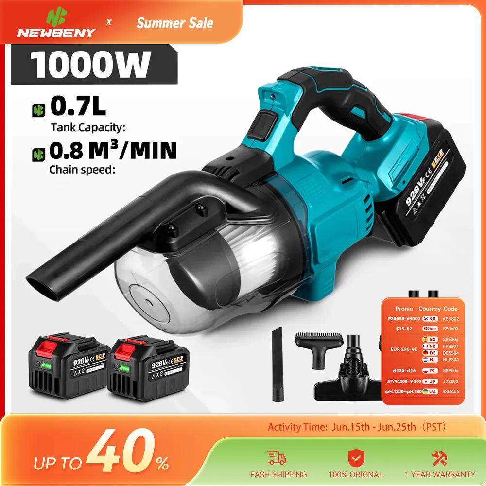 NEWBENY Elektrischer Staubsauger, kabellos, tragbar, effizient, für den Haushalt, Industriebau, saubere Werkzeuge für 18 V-Batterien