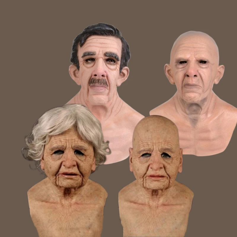 Woman Man Mask full Head Face Realistic Silicone Grandpa Grandma Mask Simulation Supplies Halloween Party Cosplay Props